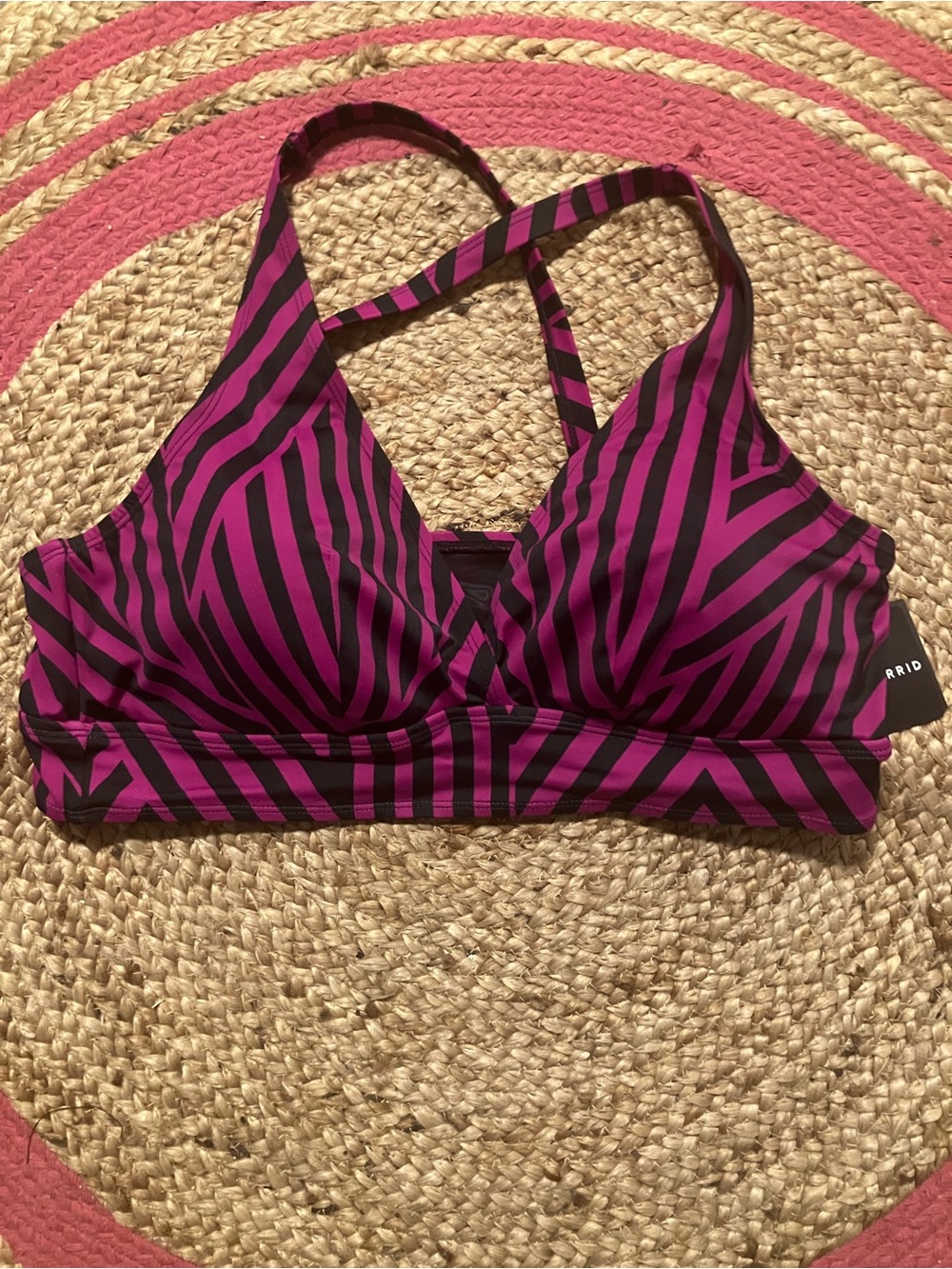torrid Purple and Black Striped Swim Sports Bra